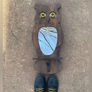Wooden owl shelf and mirror